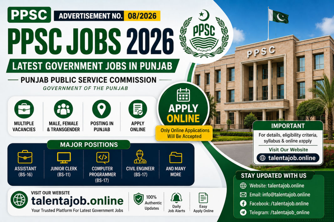 PPSC Jobs 2026 Advertisement No. 08/2026 – Latest Punjab Government Jobs | TalentaJob