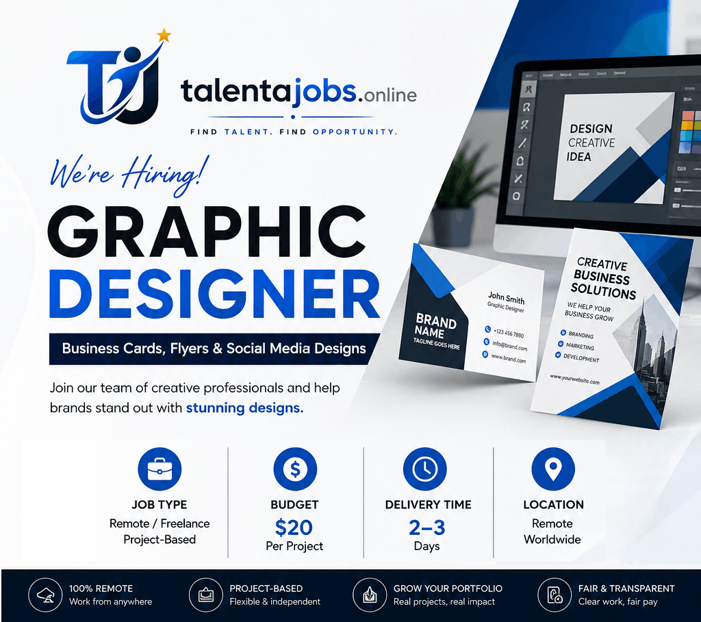 Remote graphic designer job for business cards, flyers and social media design - Talenta Jobs