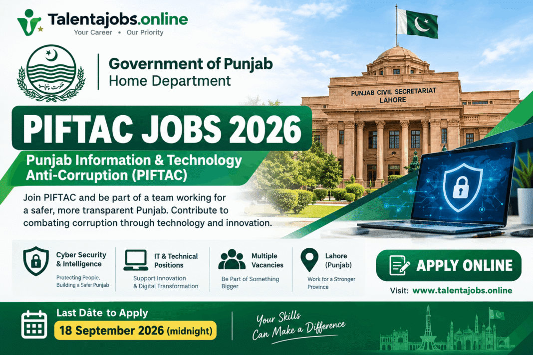 PIFTAC Jobs 2026 Punjab Home Department